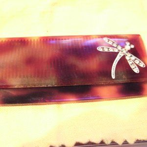 VINTAGE DRAGONFLY RHINESTONE LUCITE  COMB